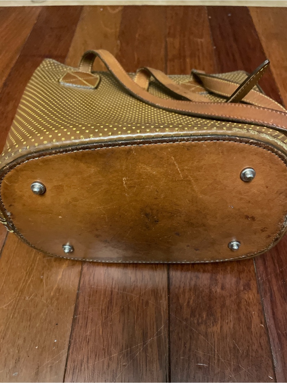 Dooney & Bourke Tan Dot-Pattern Leather Bucket Shoulder Bag - Picture 4 of 5